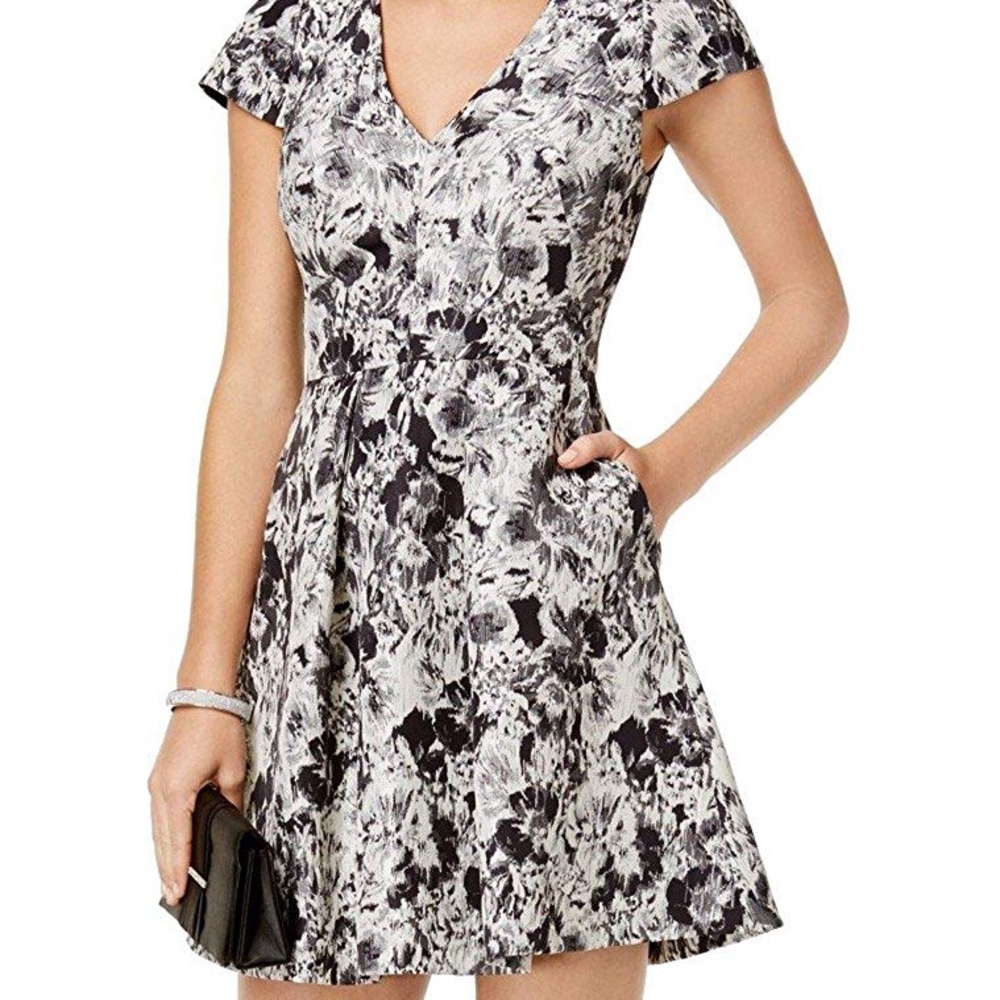 Gray Metallic Floral Dress